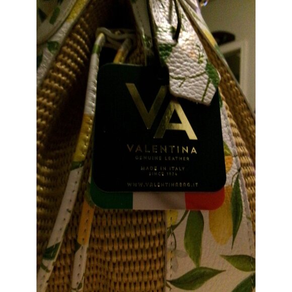 NEW Valentina Italia Lemon Print & Woven Panel Bucket Bag With Drawstring Closur - Picture 9 of 16